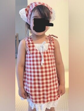 Red And White Checkered Dress With Matching Head Scarf - 3 - 4 T